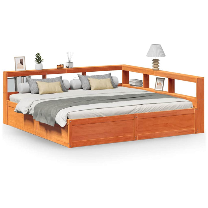 Lit Bibliothèque Sans Matelas Cire Marron Pin Massif