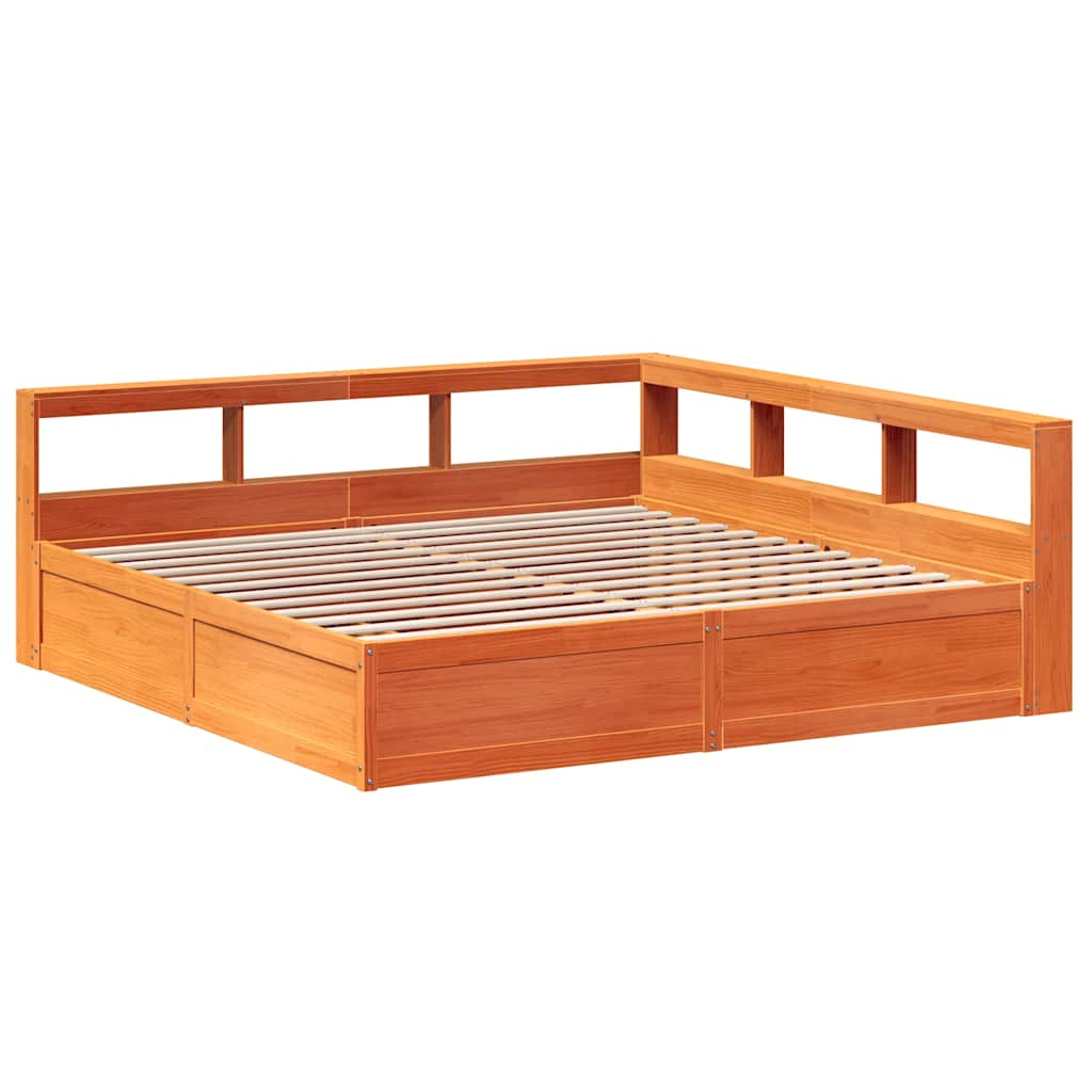 Lit Bibliothèque Sans Matelas Cire Marron Pin Massif