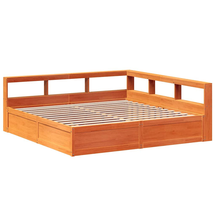 Lit Bibliothèque Sans Matelas Cire Marron Pin Massif