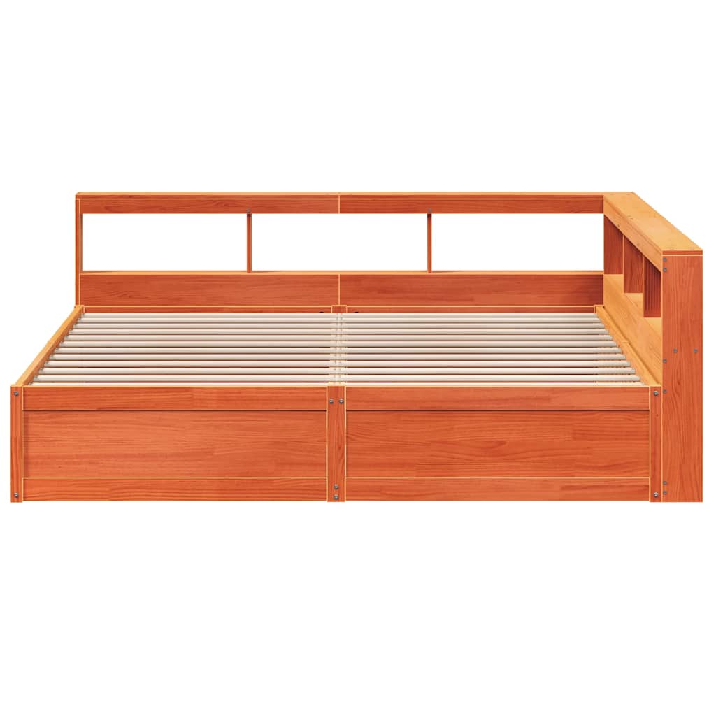 Lit Bibliothèque Sans Matelas Cire Marron Pin Massif