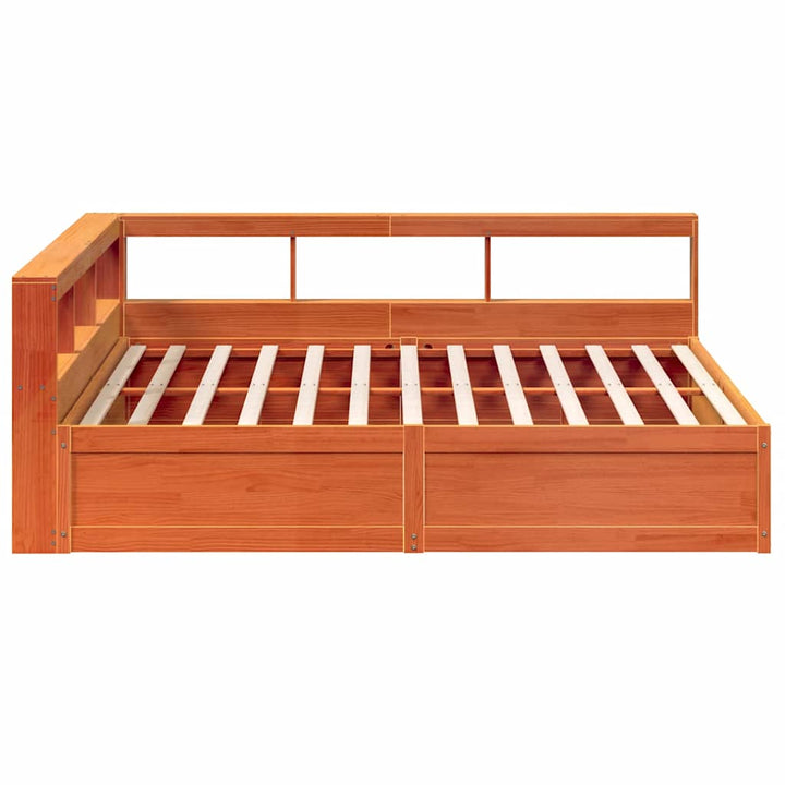 Lit Bibliothèque Sans Matelas Cire Marron Pin Massif