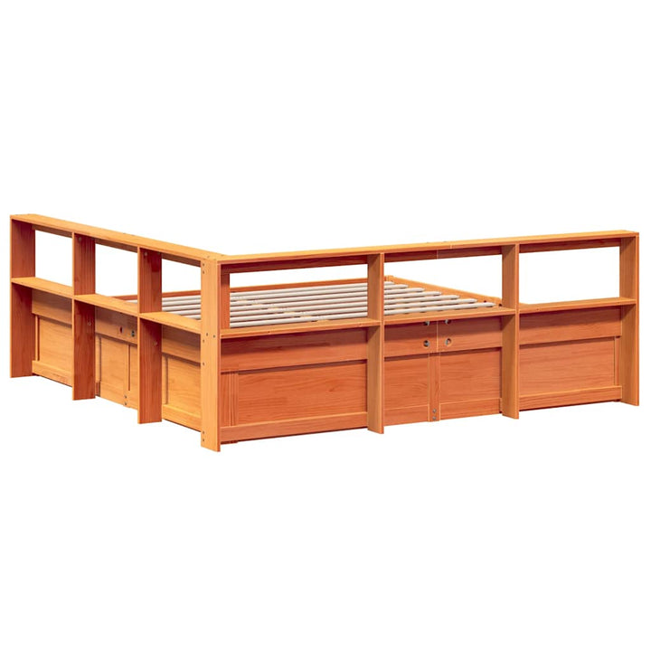 Lit Bibliothèque Sans Matelas Cire Marron Pin Massif