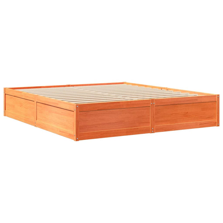 Lit Bibliothèque Sans Matelas Cire Marron Pin Massif