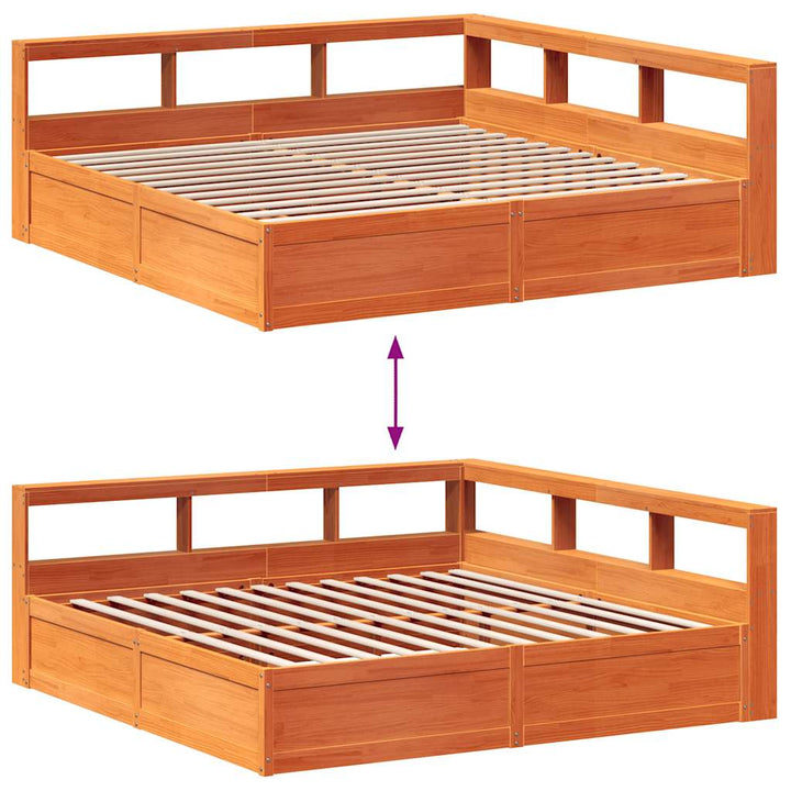 Lit Bibliothèque Sans Matelas Cire Marron Pin Massif