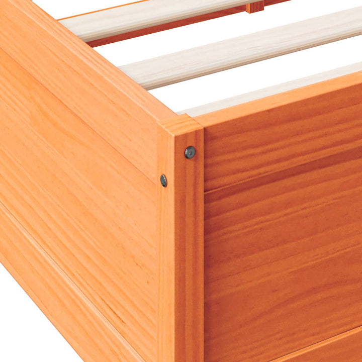 Lit Bibliothèque Sans Matelas Cire Marron Pin Massif