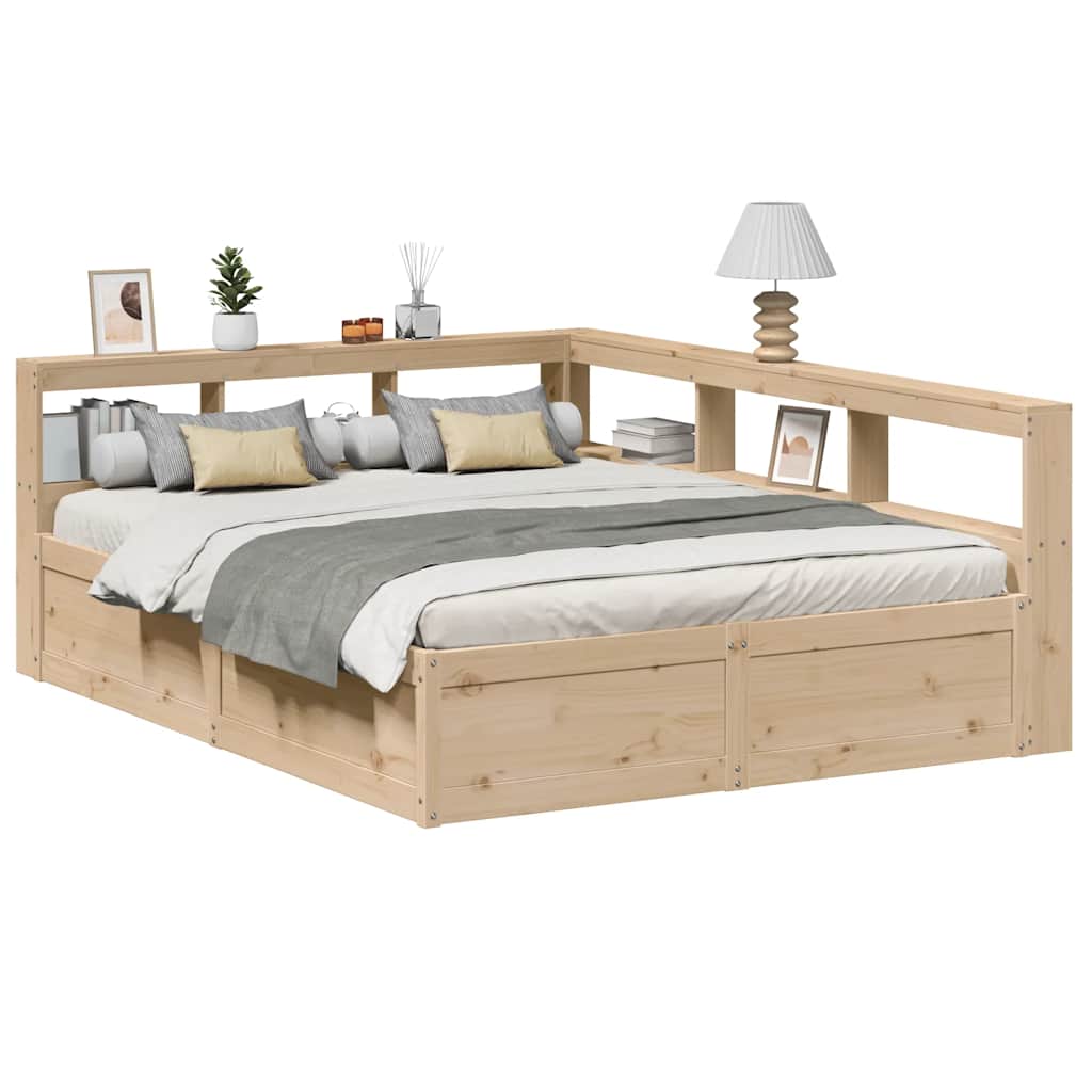 Lit Bibliothèque Sans Matelas Cire Marron Pin Massif