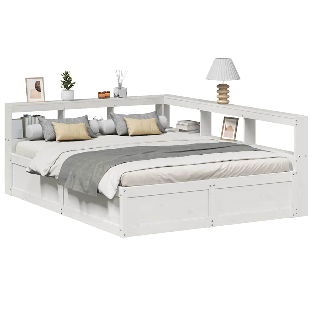 Lit Bibliothèque Sans Matelas Cire Marron Pin Massif