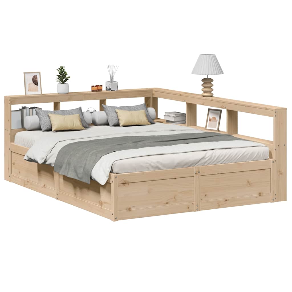Lit Bibliothèque Sans Matelas Cire Marron Pin Massif