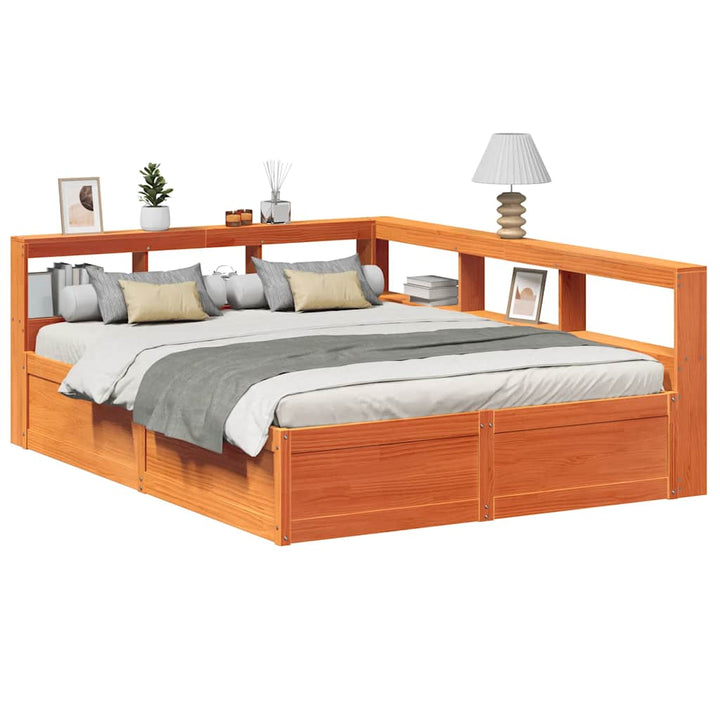 Lit Bibliothèque Sans Matelas Cire Marron Pin Massif