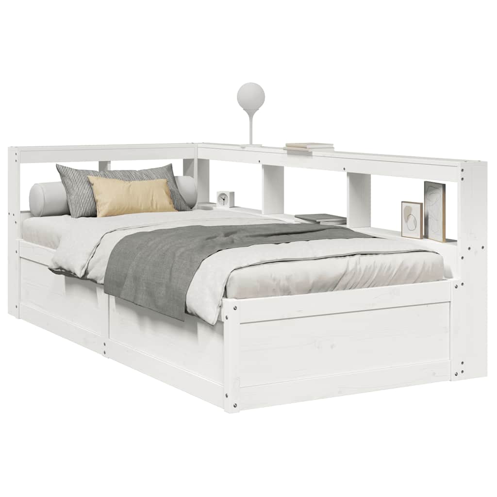 Lit Bibliothèque Sans Matelas Cire Marron Pin Massif