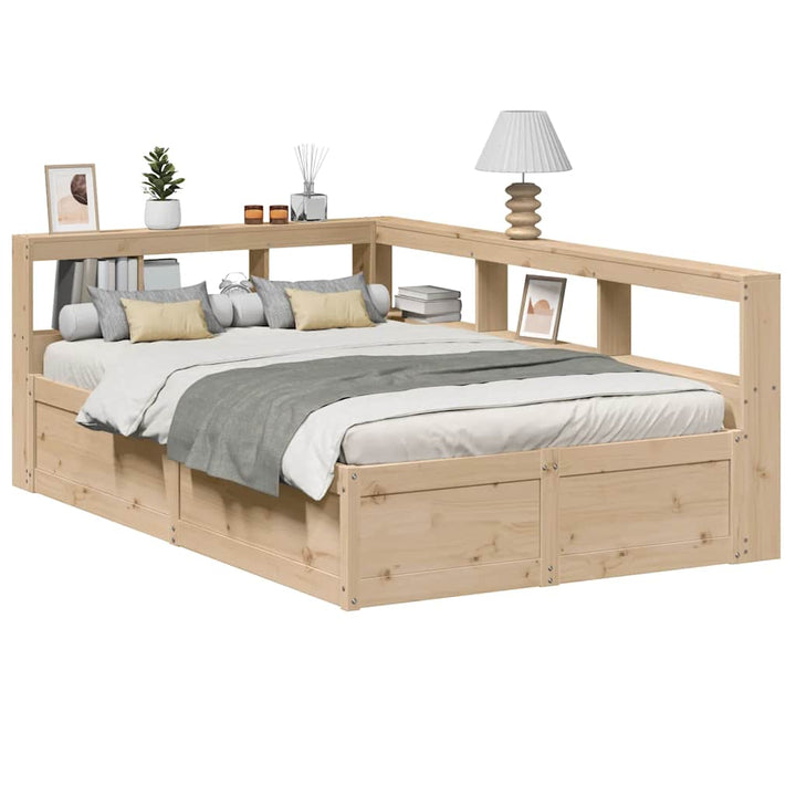 Lit Bibliothèque Sans Matelas Cire Marron Pin Massif