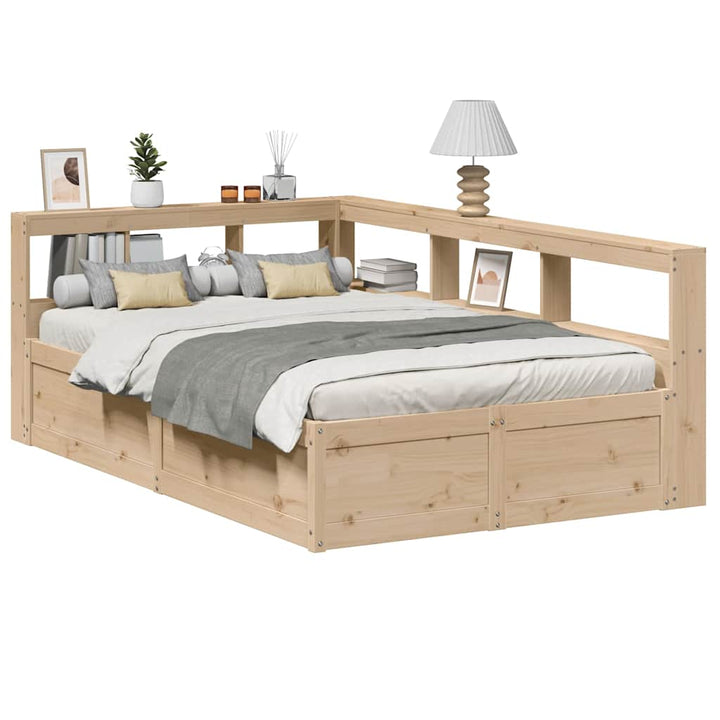 Lit Bibliothèque Sans Matelas Cire Marron Pin Massif