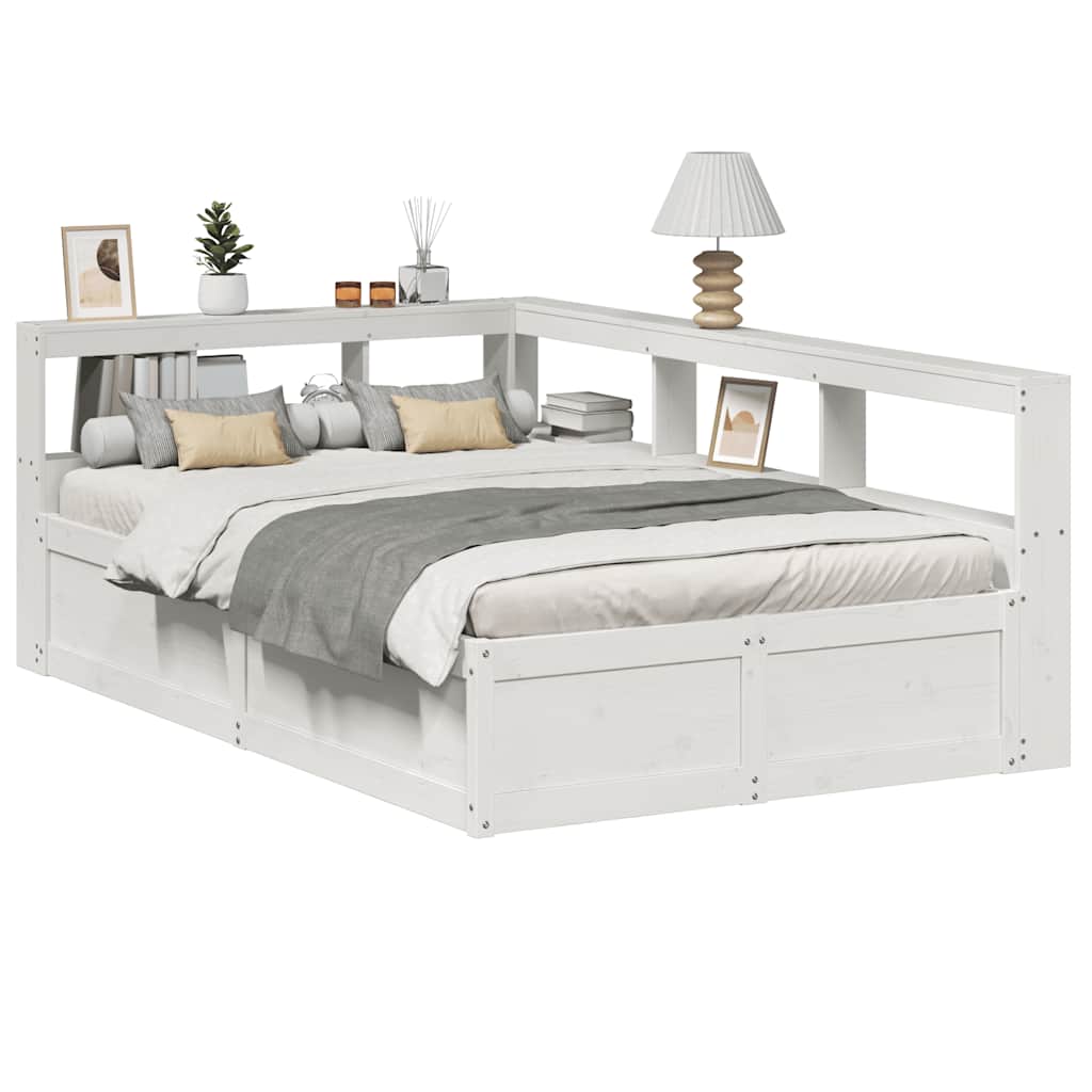 Lit Bibliothèque Sans Matelas Cire Marron Pin Massif