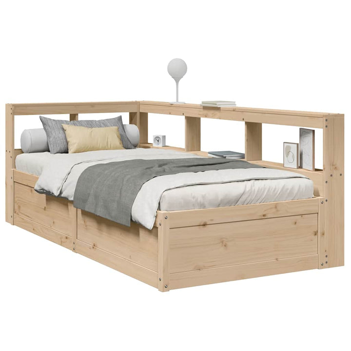 Lit Bibliothèque Sans Matelas Cire Marron Pin Massif