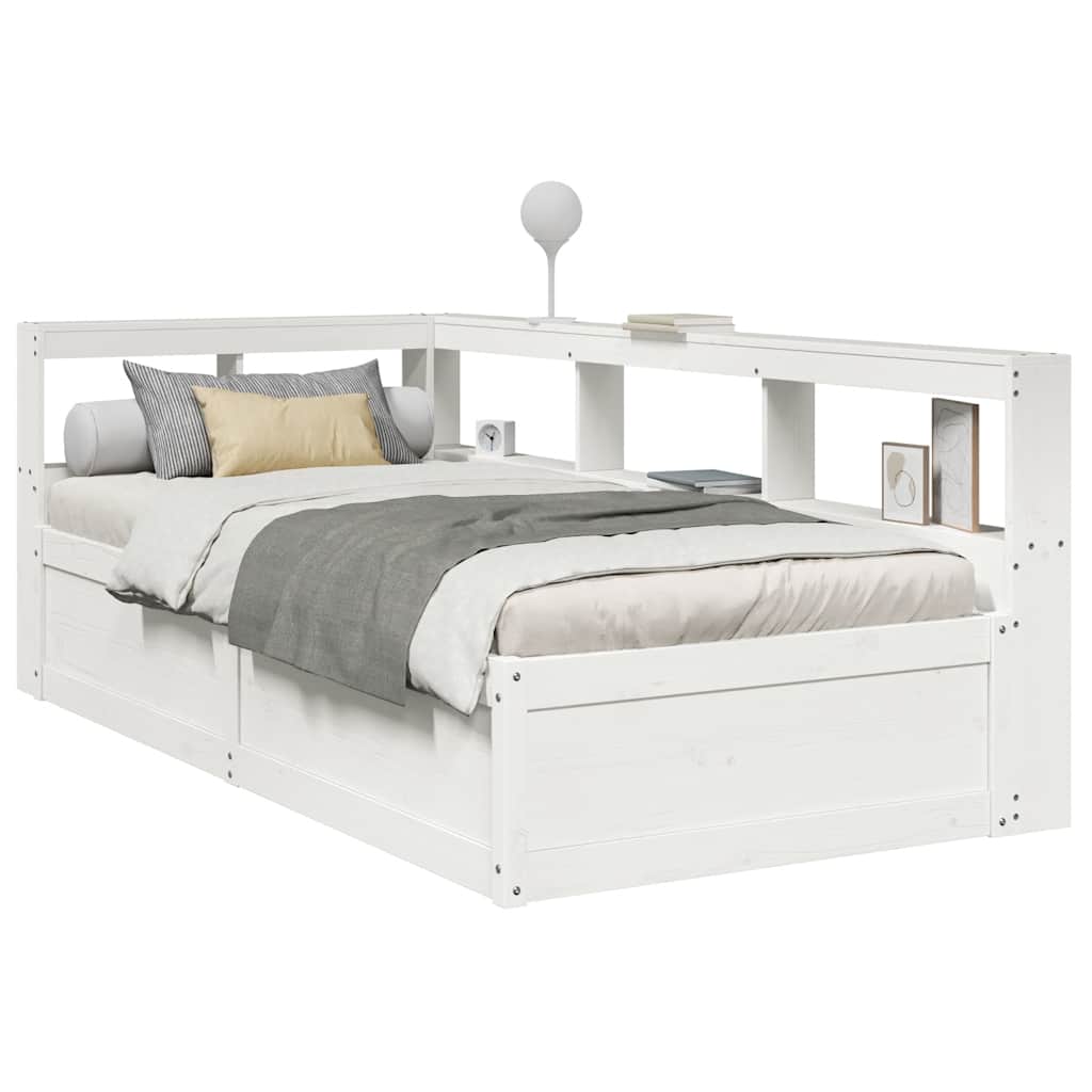 Lit Bibliothèque Sans Matelas Cire Marron Pin Massif