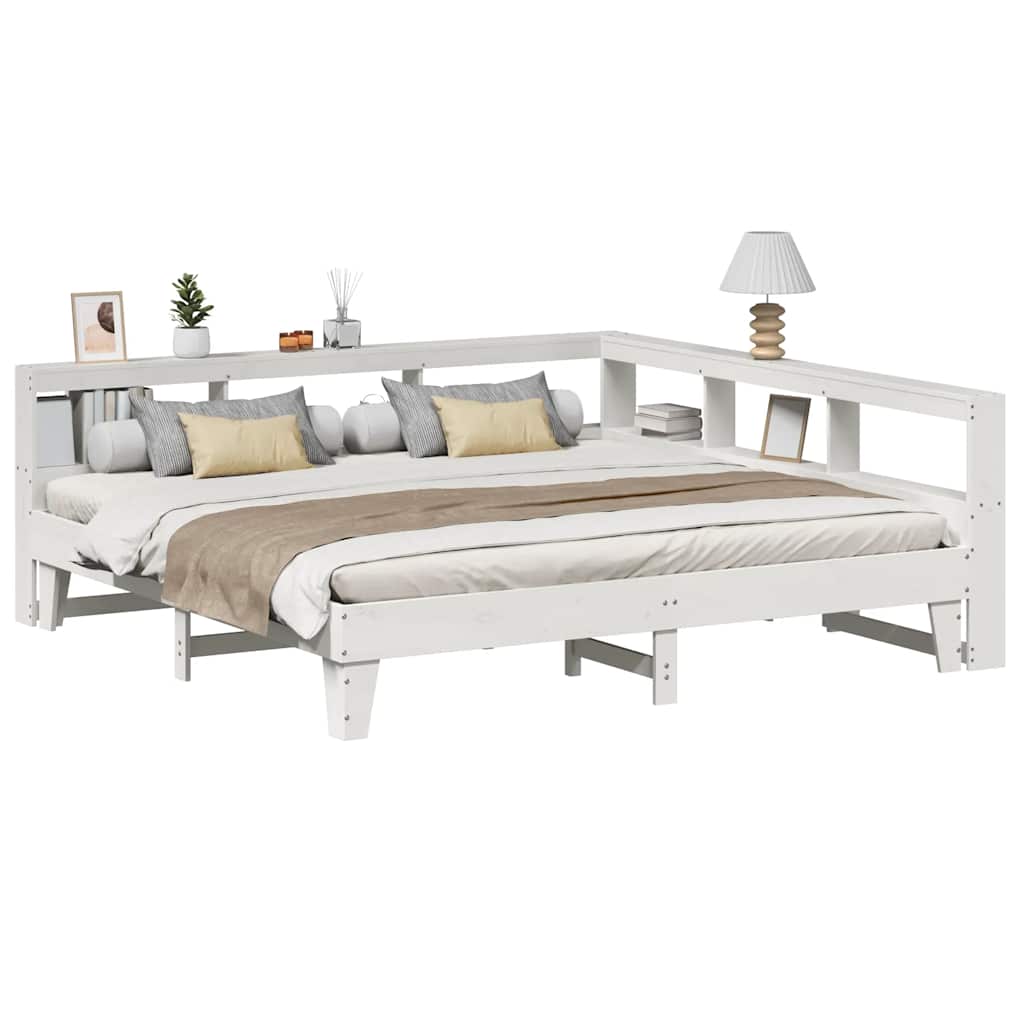 Lit Bibliothèque Sans Matelas Cire Marron Pin Massif