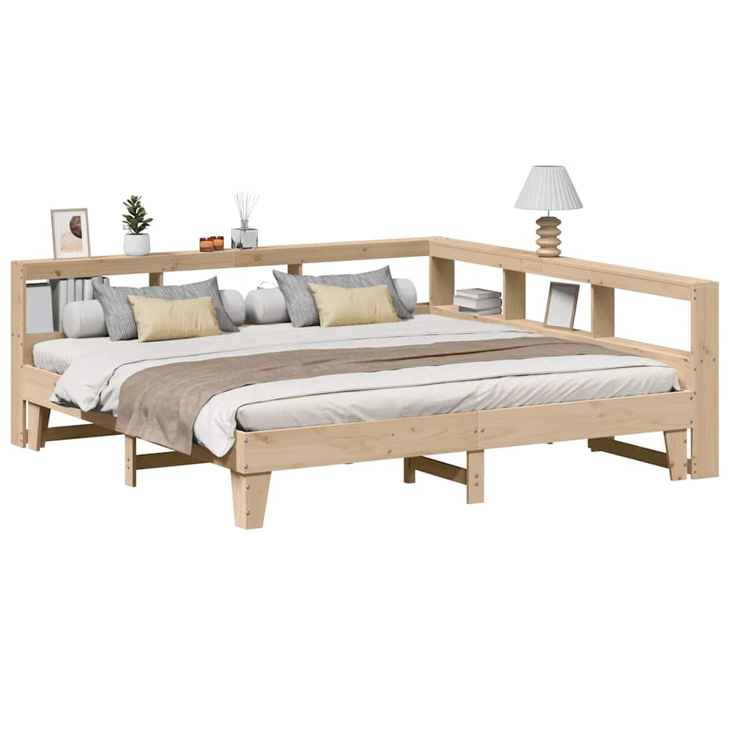 Lit Bibliothèque Sans Matelas Cire Marron Pin Massif