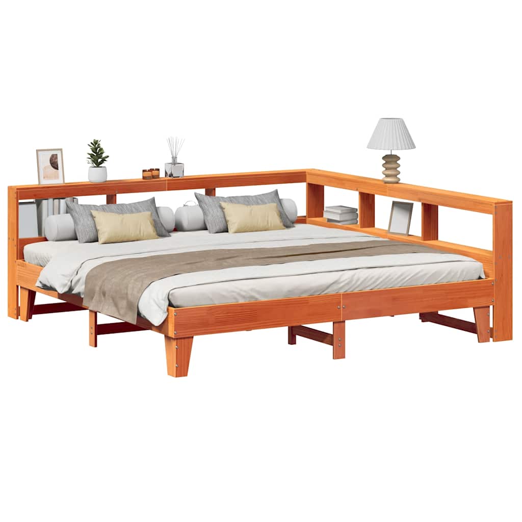 Lit Bibliothèque Sans Matelas Cire Marron Pin Massif