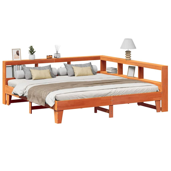 Lit Bibliothèque Sans Matelas Cire Marron Pin Massif