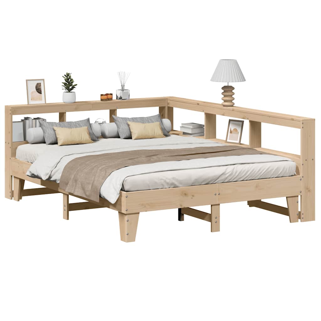 Lit Bibliothèque Sans Matelas Cire Marron Pin Massif