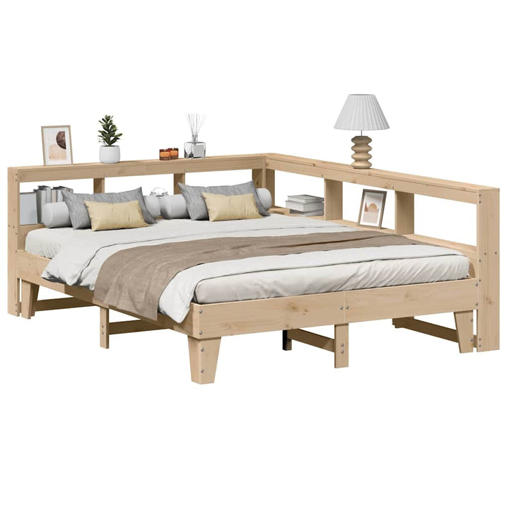 Lit Bibliothèque Sans Matelas Cire Marron Pin Massif