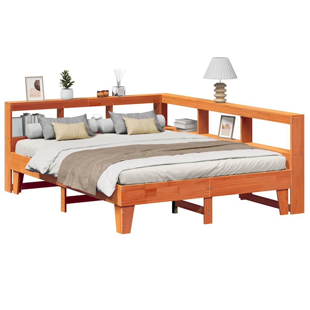 Lit Bibliothèque Sans Matelas Cire Marron Pin Massif