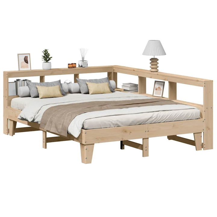 Lit Bibliothèque Sans Matelas Cire Marron Pin Massif