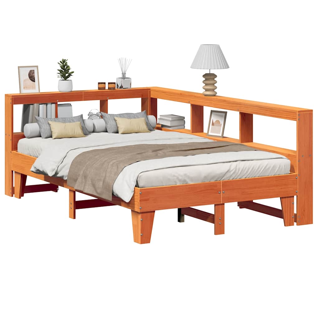 Lit Bibliothèque Sans Matelas Cire Marron Pin Massif