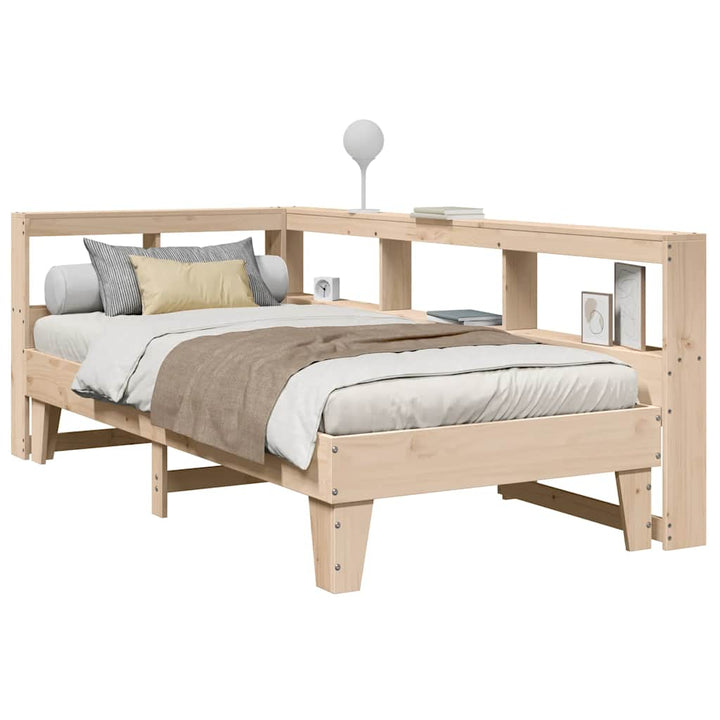 Lit Bibliothèque Sans Matelas Cire Marron Pin Massif