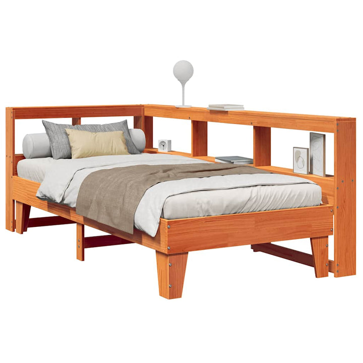 Lit Bibliothèque Sans Matelas Cire Marron Pin Massif