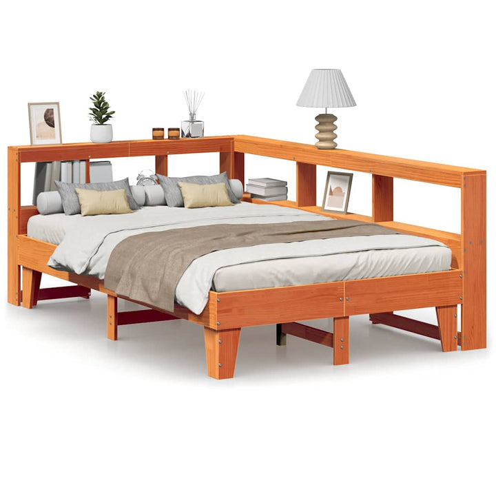 Lit Bibliothèque Sans Matelas Cire Marron Pin Massif
