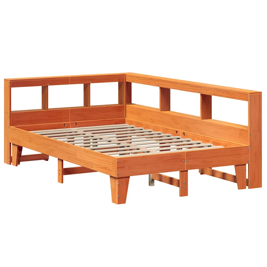 Lit Bibliothèque Sans Matelas Cire Marron Pin Massif