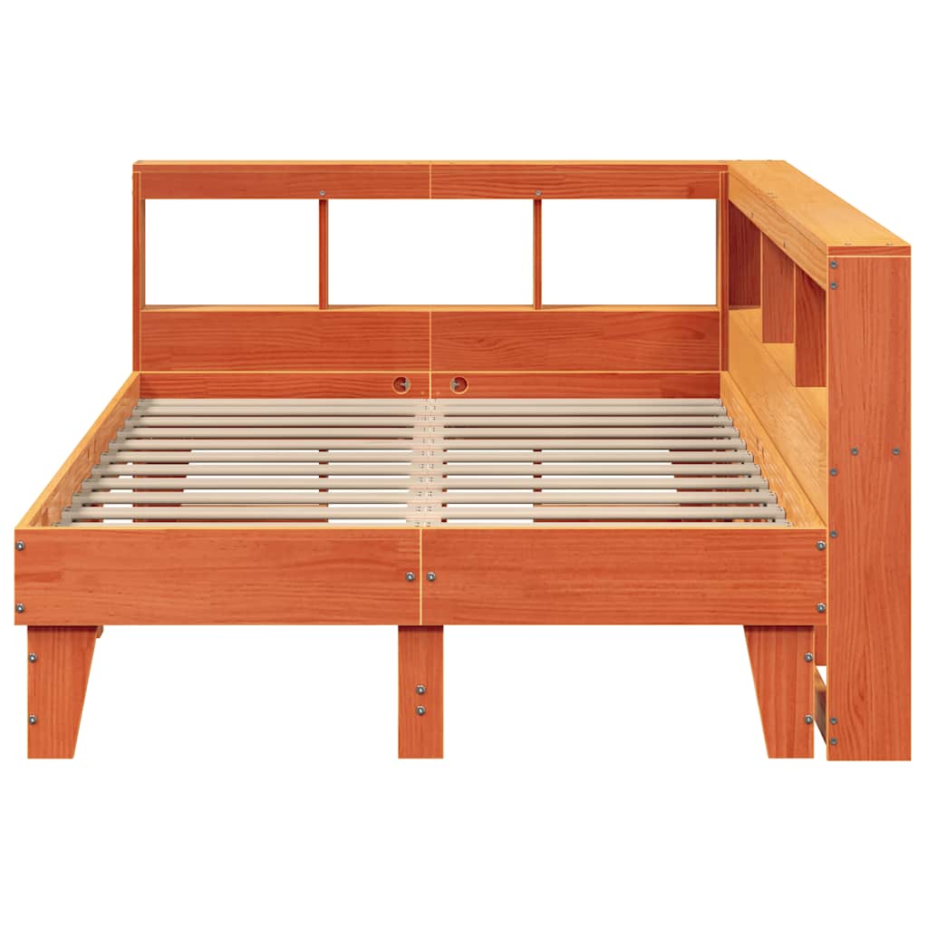 Lit Bibliothèque Sans Matelas Cire Marron Pin Massif