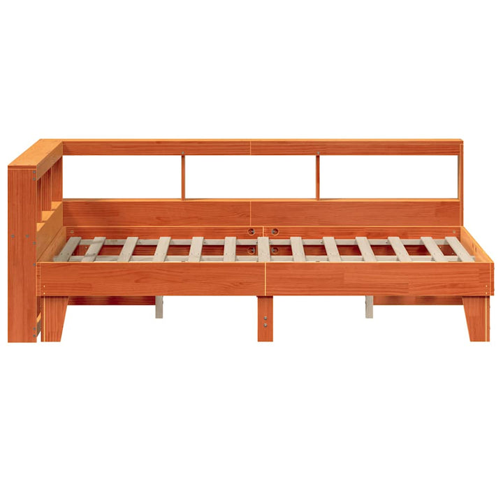 Lit Bibliothèque Sans Matelas Cire Marron Pin Massif