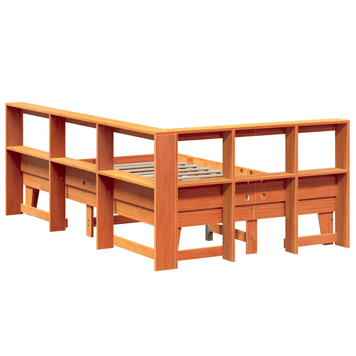 Lit Bibliothèque Sans Matelas Cire Marron Pin Massif