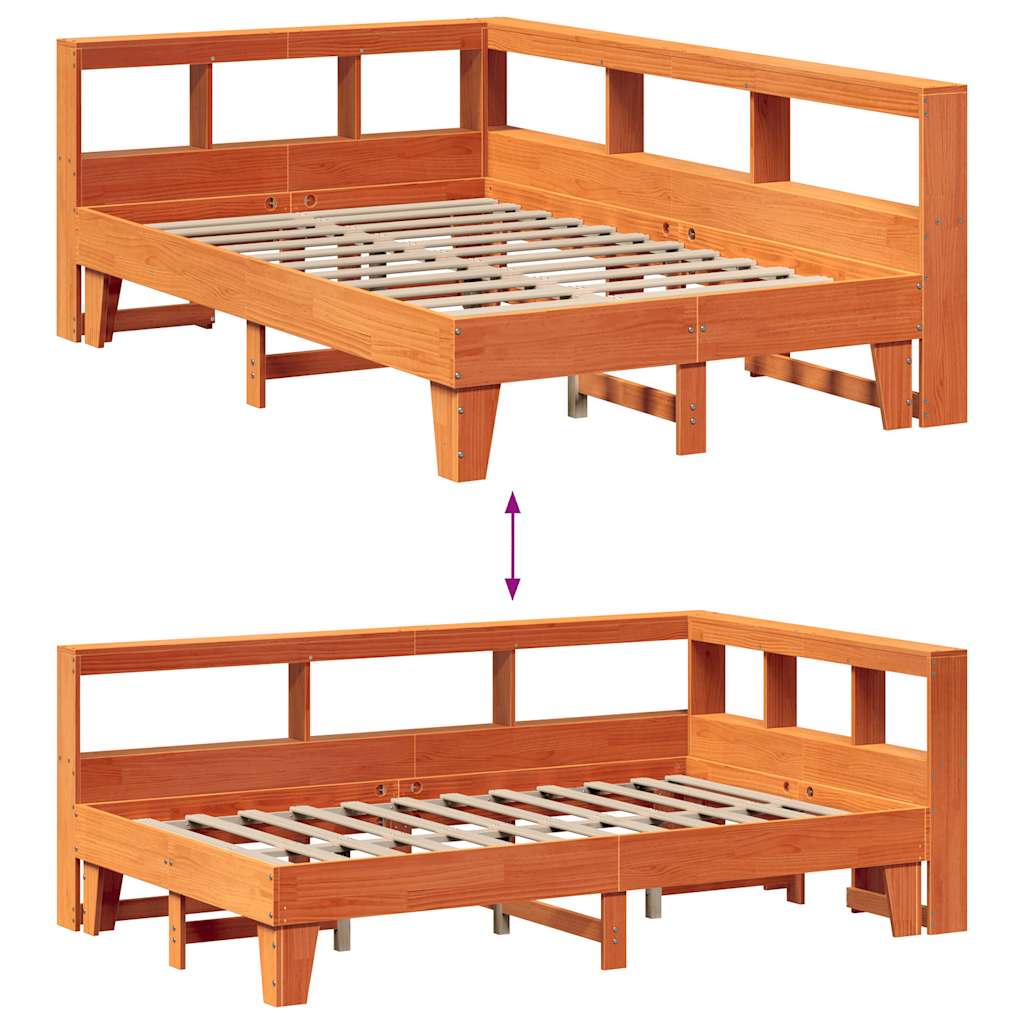 Lit Bibliothèque Sans Matelas Cire Marron Pin Massif