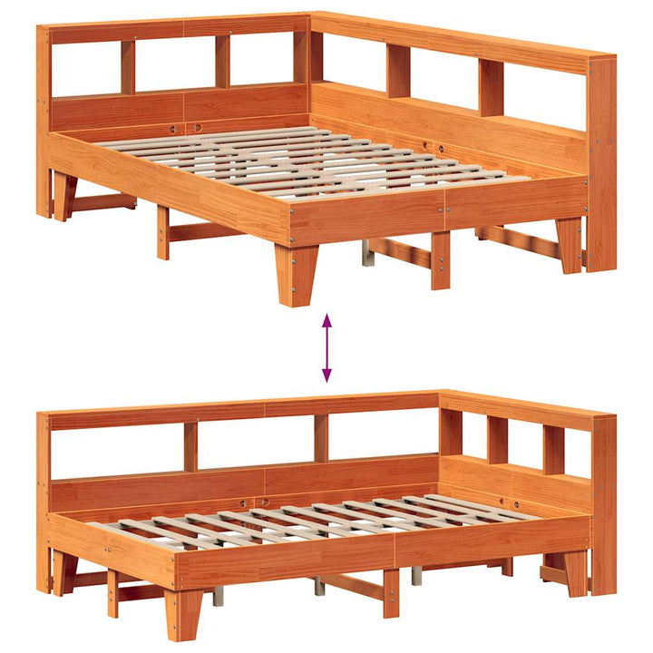 Lit Bibliothèque Sans Matelas Cire Marron Pin Massif