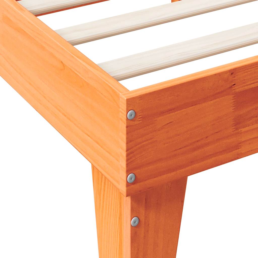 Lit Bibliothèque Sans Matelas Cire Marron Pin Massif