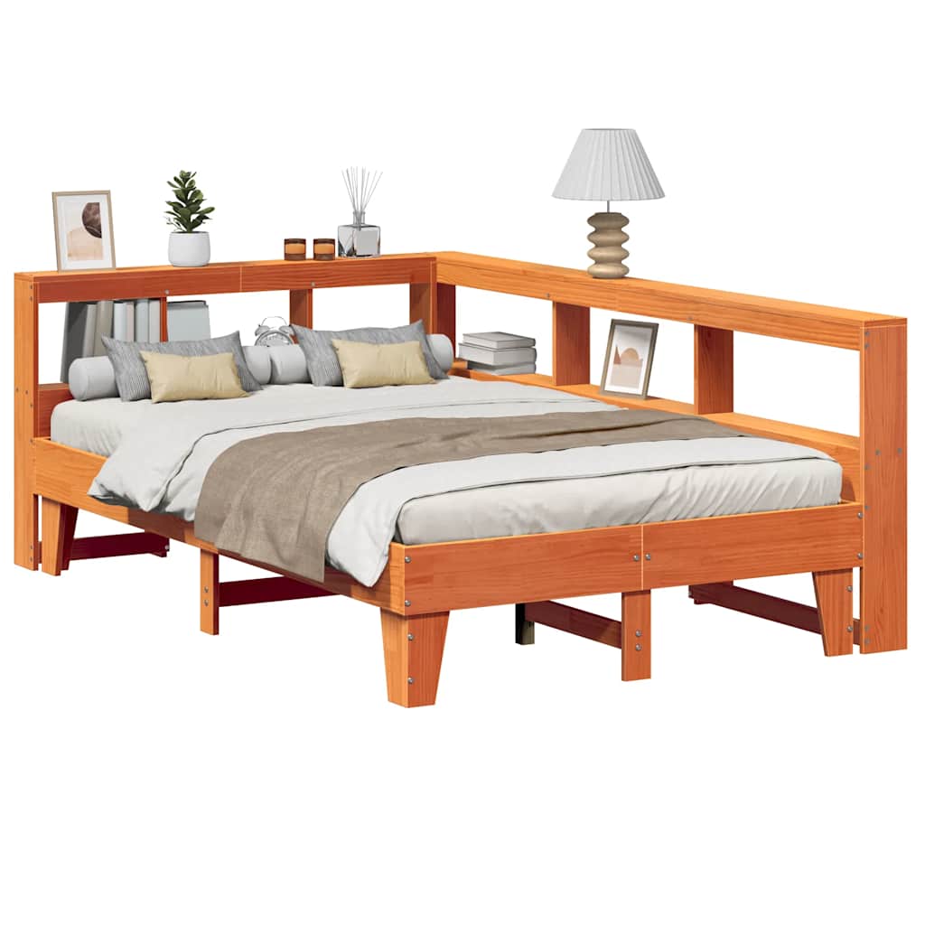 Lit Bibliothèque Sans Matelas Cire Marron Pin Massif