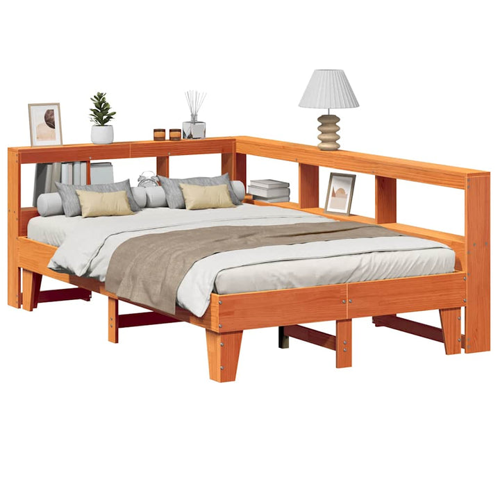 Lit Bibliothèque Sans Matelas Cire Marron Pin Massif