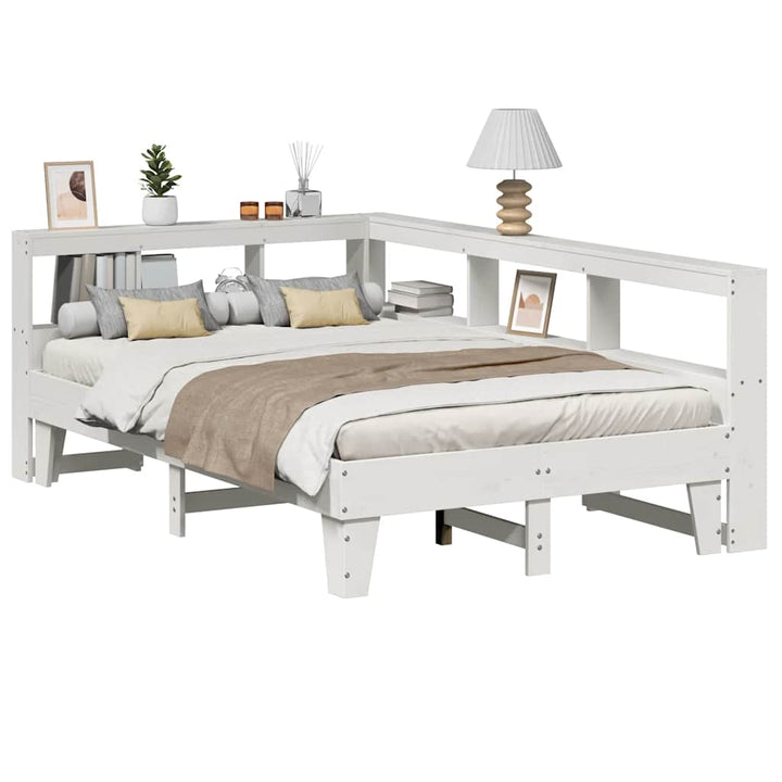 Lit Bibliothèque Sans Matelas Cire Marron Pin Massif