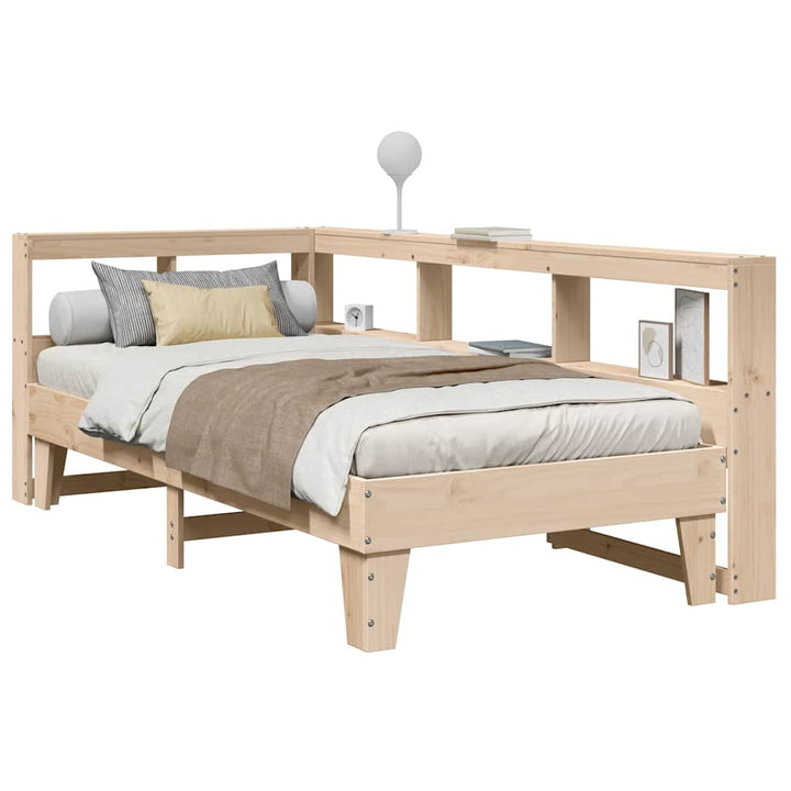 Lit Bibliothèque Sans Matelas Cire Marron Pin Massif