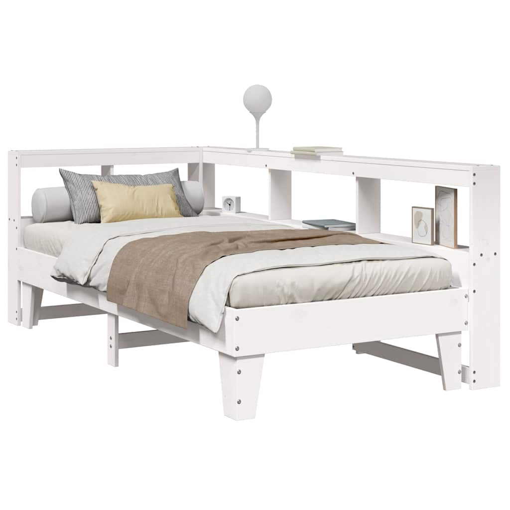 Lit Bibliothèque Sans Matelas Cire Marron Pin Massif