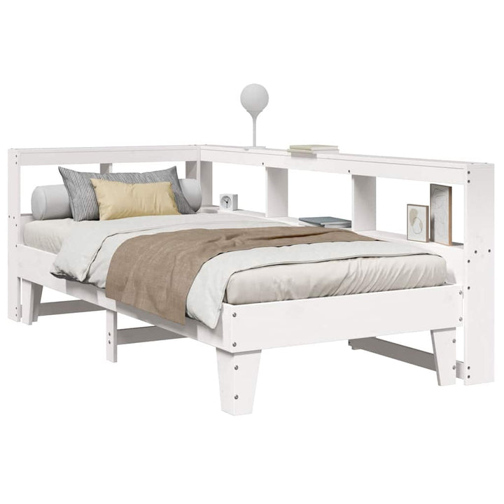 Lit Bibliothèque Sans Matelas Cire Marron Pin Massif