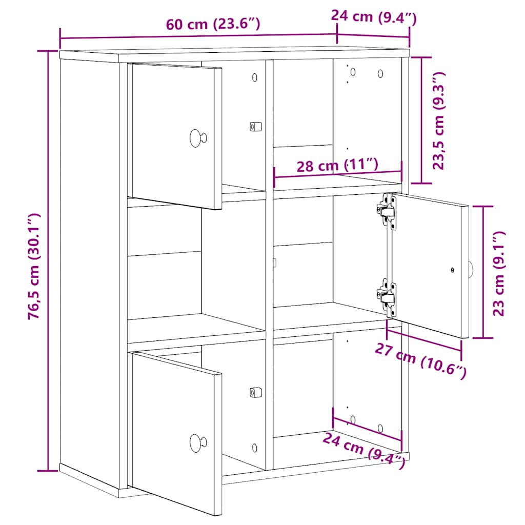 Bibliothèque 60X24X76,5 Cm Bois D'ingénierie Gris Béton