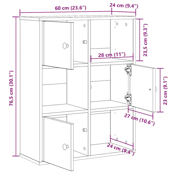Bibliothèque 60X24X76,5 Cm Bois D'ingénierie Gris Béton