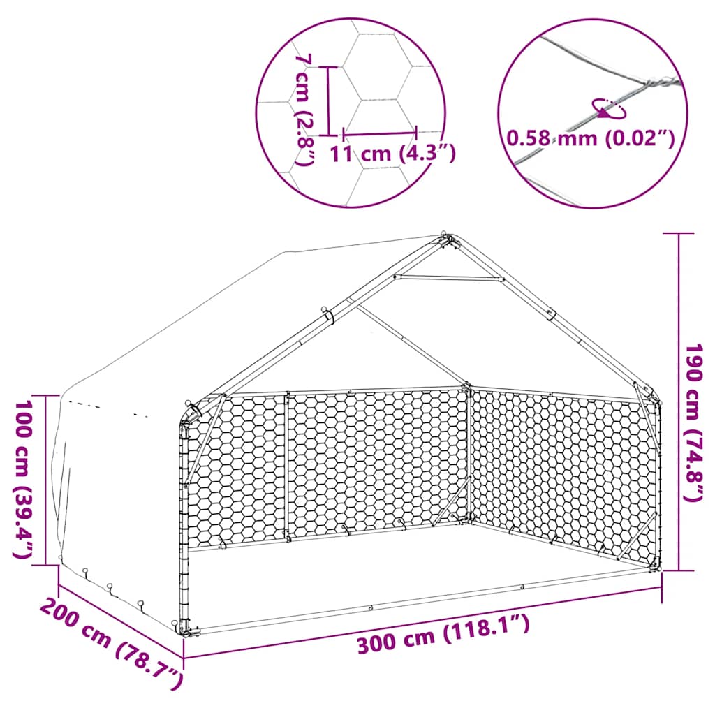 Chenil D'extérieur Pour Chiens Housse 3X2X1,9 M Acier Galvanisé