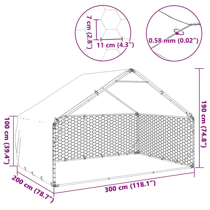 Chenil D'extérieur Pour Chiens Housse 3X2X1,9 M Acier Galvanisé