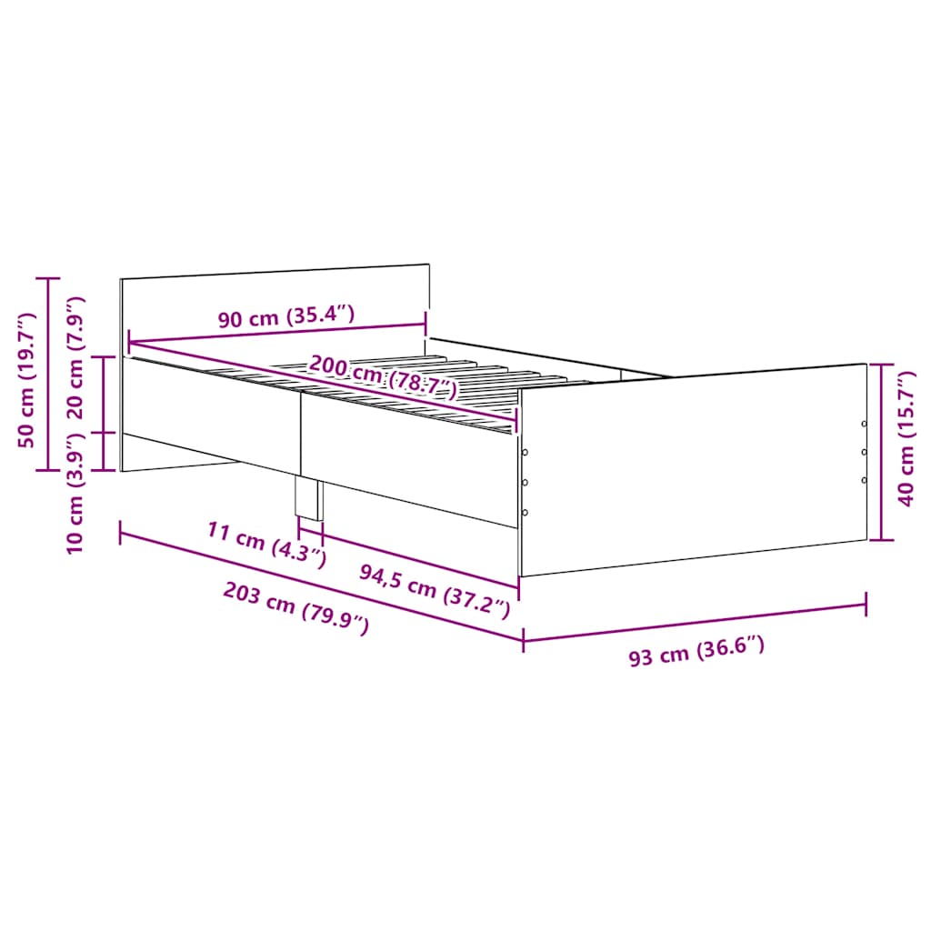 Cadre De Lit Sans Matelas 90X200Cm Bois D'ingénierie Chêne Noir