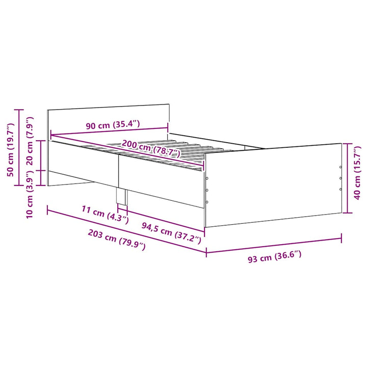 Cadre De Lit Sans Matelas 90X200Cm Bois D'ingénierie Chêne Noir